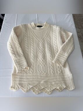 The Irish Store 100% Merino Wool Aran Cable Knit Sweater Size L Made in Ireland